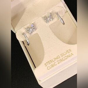 NEW Olivia & Jackson 925 Sterling Silver Butterfly & Hoop Earring Set CZ